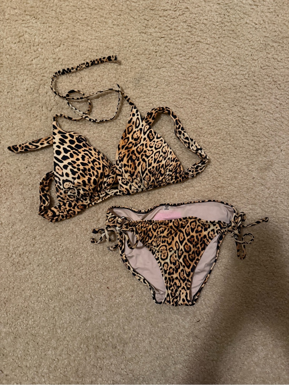 Victorias Secret leopard Print Tie-Side Bikini Set - Tan & Black